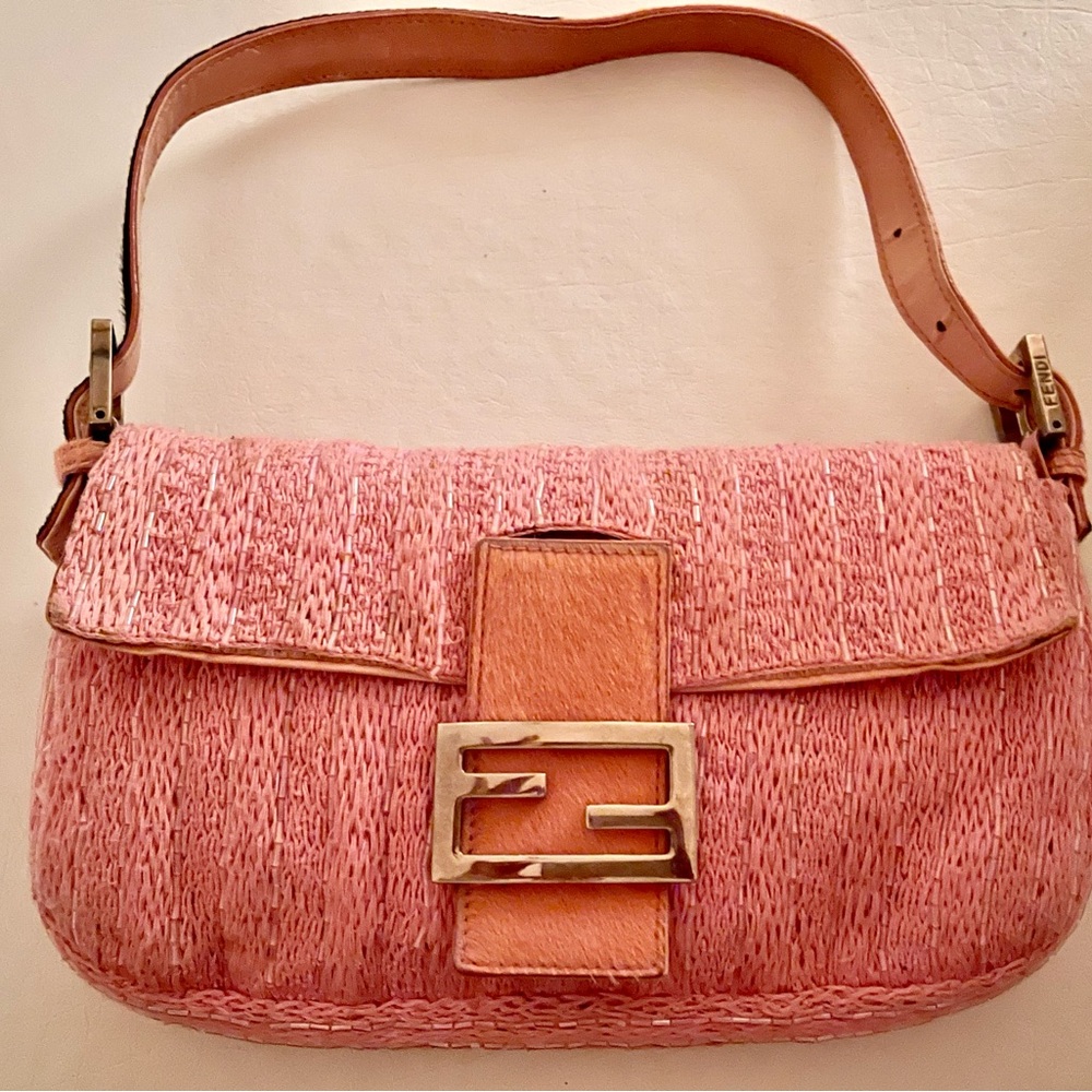 Fendi Knit Beaded Pony Hair Knit Baguette EUC